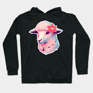 Sheep with a flower digital drawing Hoodie